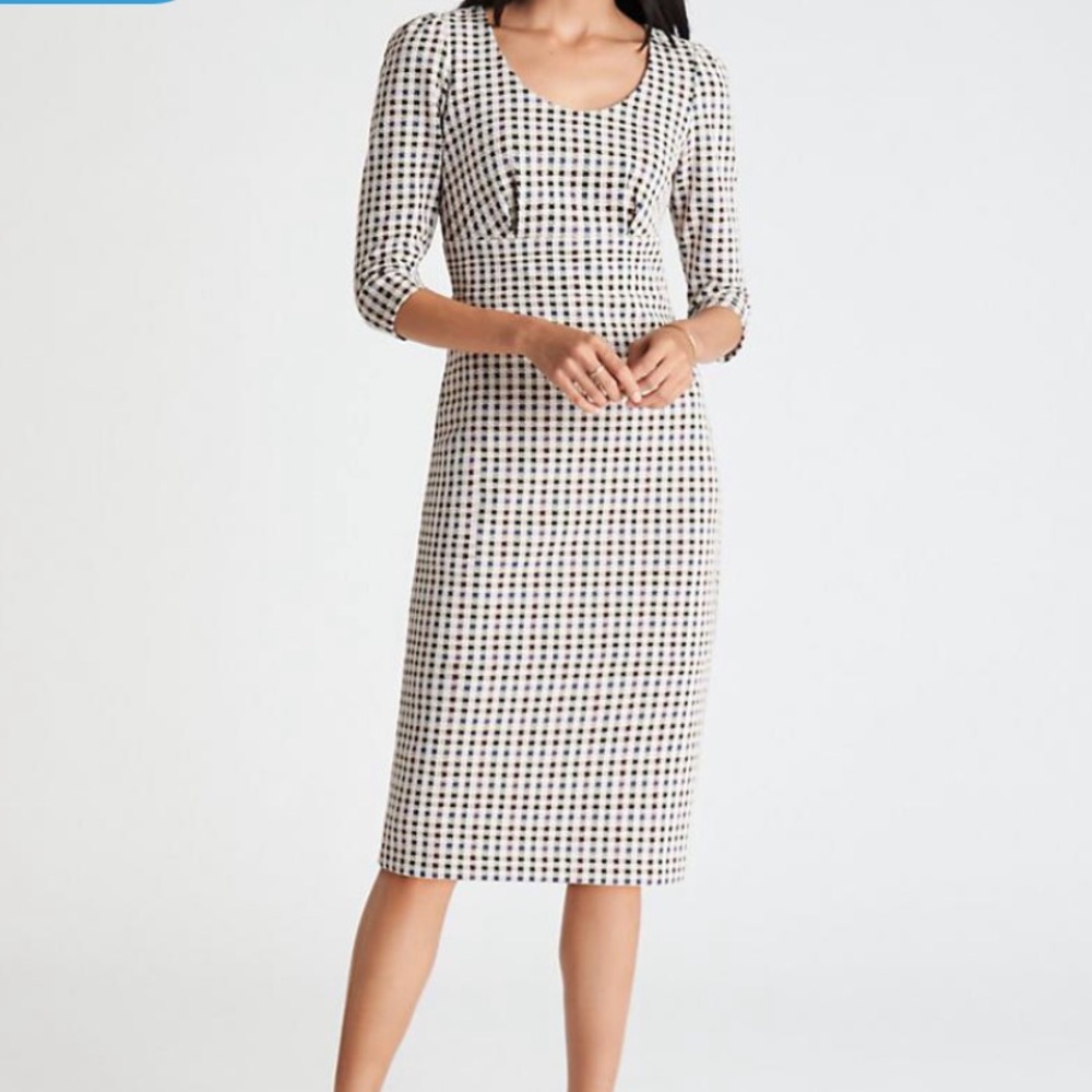 Ann Taylor Puff Sleeve Dress in Checkered Pattern